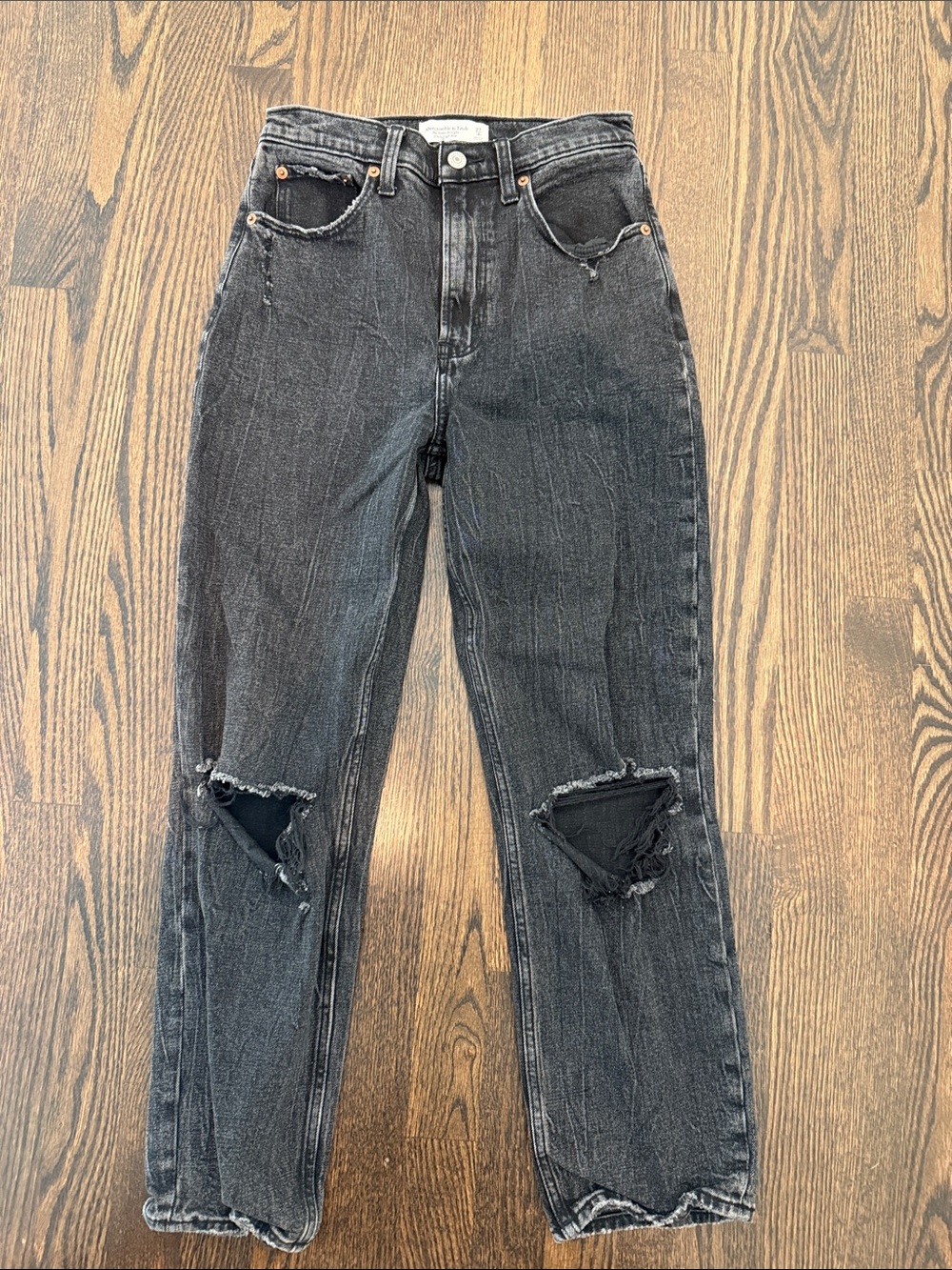 Abercrombie & Fitch Black Distressed Straight-Leg Jeans